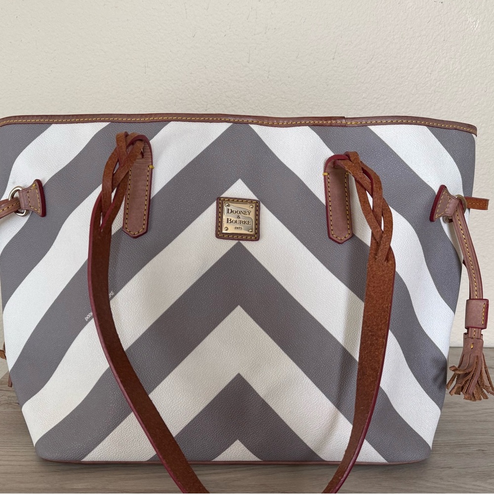Dooney & Bourke Gray and White Chevron Tote